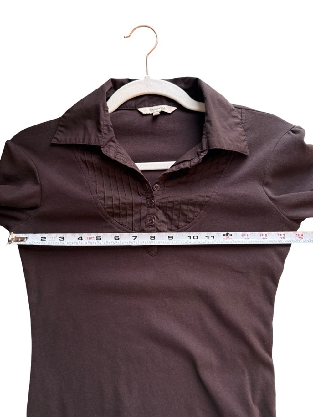 RW&CO. Brown Long Sleeve Polo Top with Pintuck Yoke - Picture 7 of 13